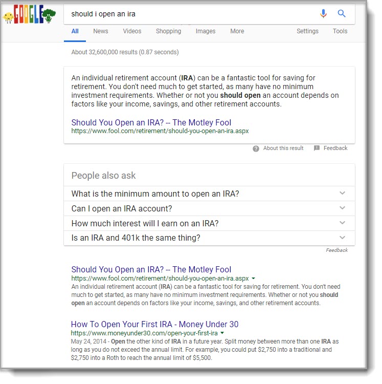 image of search results for a financial services marketing agency