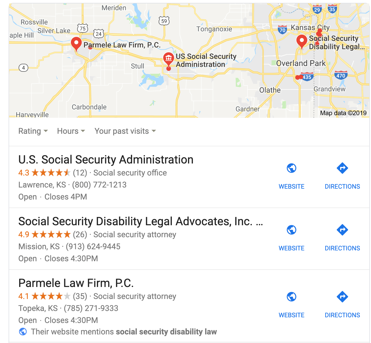 law firm advertising idea: local seo. a local pack for attorneys